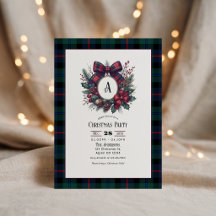 Coroa de Monograma Plaid Vintage Festa de Natal