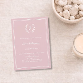 Convites Coroa de monograma rosa minimalista de aniversário