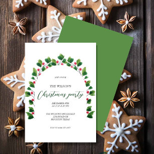 Convites Coroa de Natal Artística Verde Vermelha Aquarela