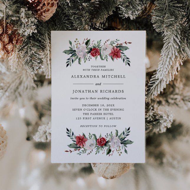 Convites Coroa de Natal | Casamento Floral de Férias (A classic, stylish invitation for your Christmas holiday wedding)