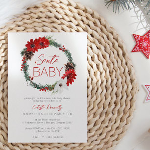 Convites Coroa de Natal Clássica Chá de Bebê do Papai Noel