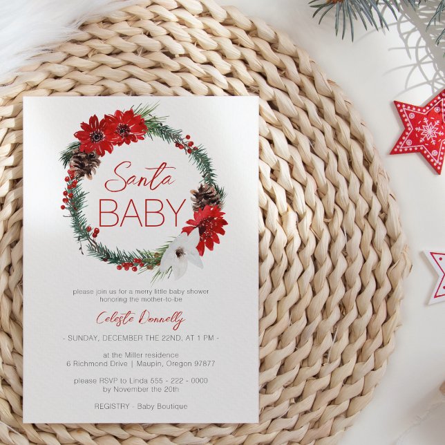 Convites Coroa de Natal Clássica Chá de Bebê do Papai Noel (Criador carregado)