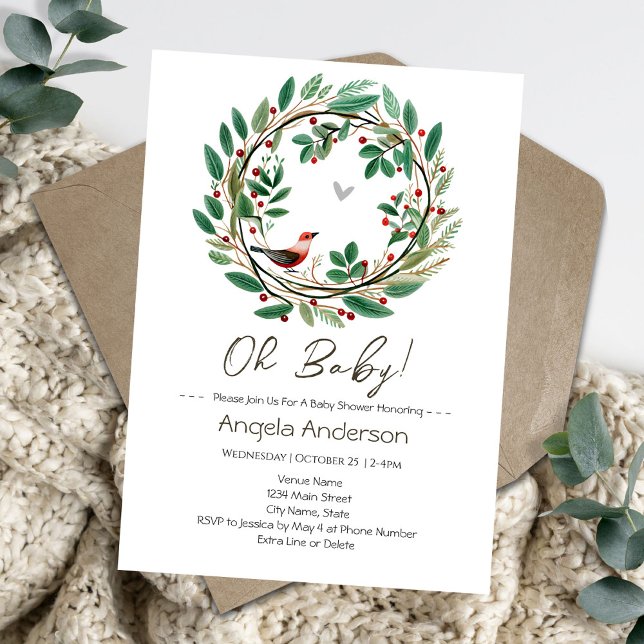 Convites Coroa de Natal de Inverno Baby Shower (Criador carregado)