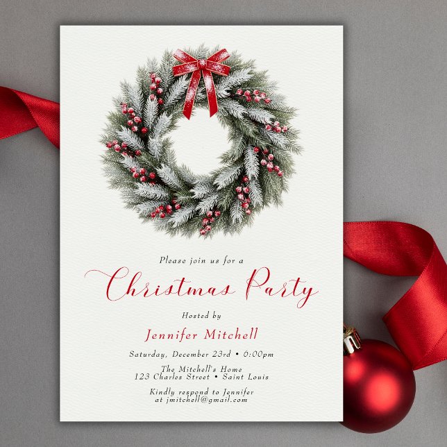 Convites Coroa de Natal Elegante Festa de Fim de Ano (Elegant Christmas Wreath Holiday Party Invitation)
