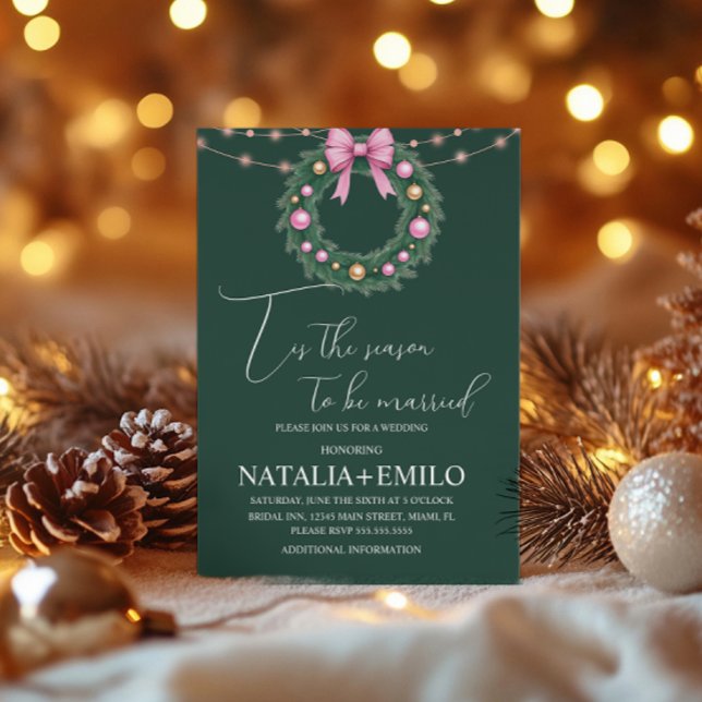 Convites Coroa de Natal Elegante Festa Rosa Casamento  (Criador carregado)