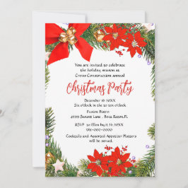 Convites Coroa de Natal Empresarial com Poinsettia 