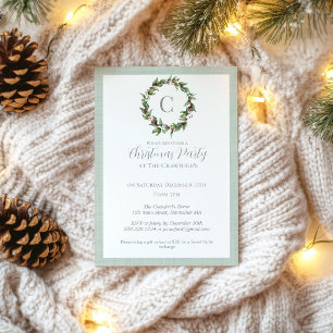 Convites Coroa de Natal Monograma Holly Red Berry