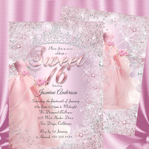 Convites Coroa de Natal Sweet 16 rosa bege