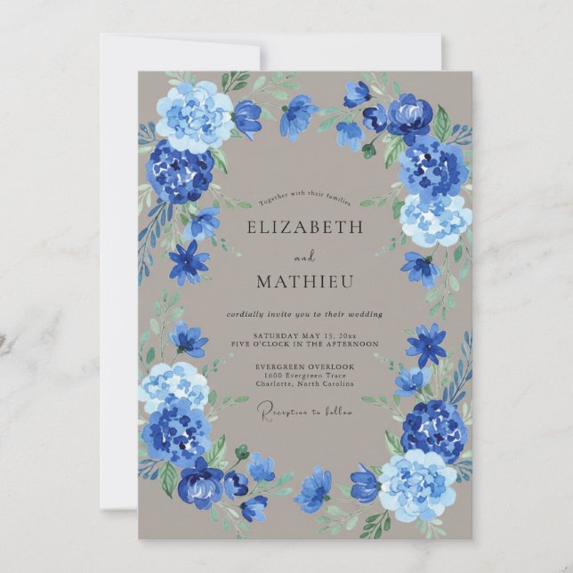 Convites Coroa de Noiva Blue Bloom Wedding (Frente)