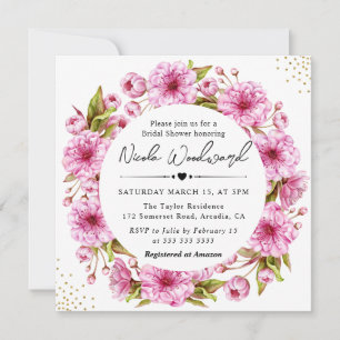 Convites Coroa de Noiva com Aquarela de Flores de Cerejeira