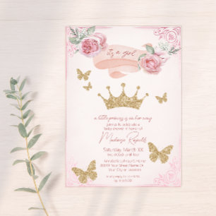Convites Coroa de Ouro & Borboletas Princesa Chá de Bebê