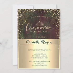 Convites Coroa de Ouro Chic, Diamantes Quinceañera Vintage