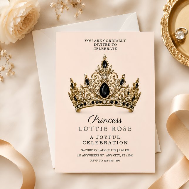 Convites Coroa de Ouro Preto Princesa 5º Aniversário (Criador carregado)