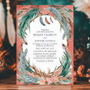 Convites Coroa de Penas Boho com Casamento de Apanhador de 