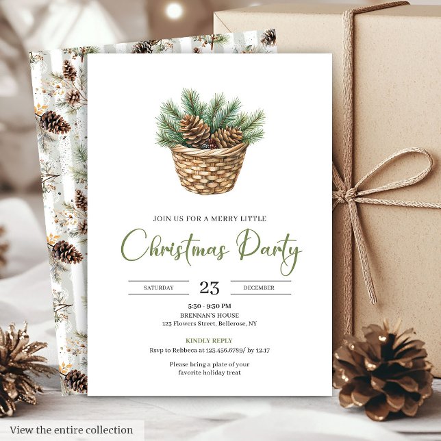 Convites Coroa de pinheiro boêmio aconchegante Natal minima (Cozy Bohemian Pine Wreath Minimalist Christmas Invite)