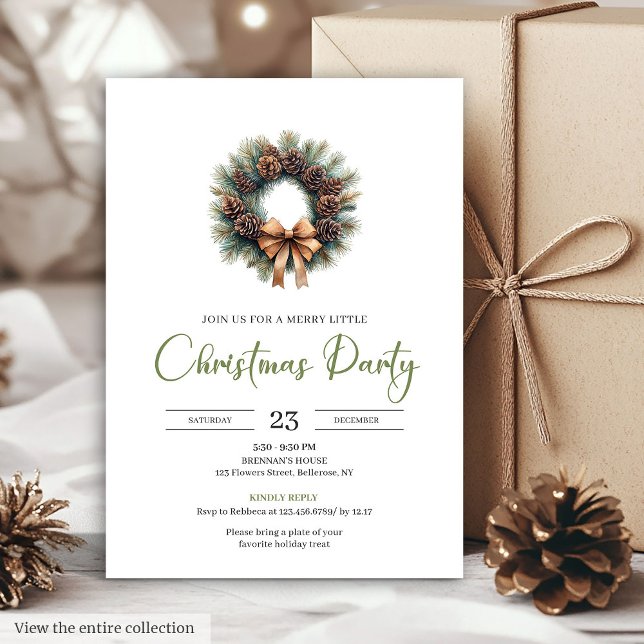 Convites Coroa de pinheiro simples em aquarela boêmia de Na (Simple Bohemian Watercolor Pine Wreath Christmas Card)