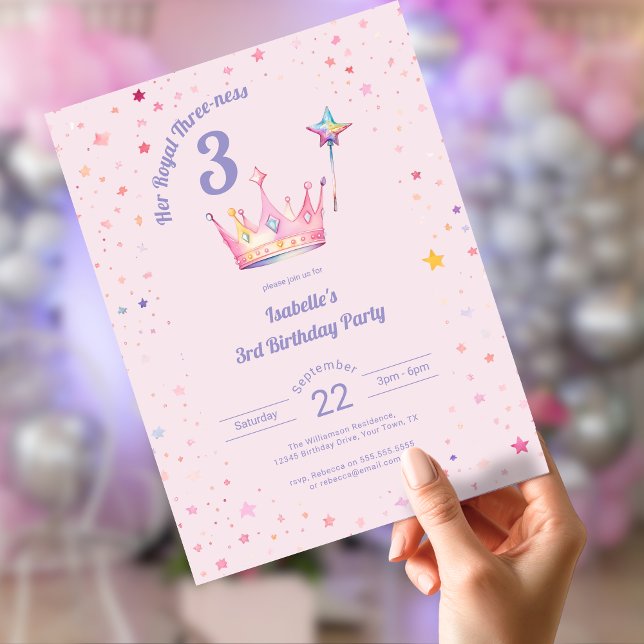 Convites Coroa de Princesa 3º Aniversário Sua Alteza Três  (Criador carregado)