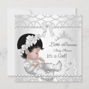Convites Coroa de Princesa Baby Shower Menina Prata Branco