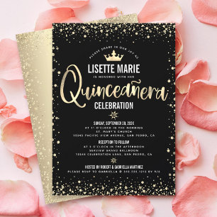 Convites Coroa de Princesa Brilho Folha Dourada Quinceañera