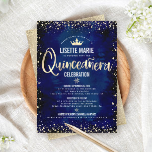 Convites Coroa de Princesa Brilho Folha Dourada Quinceañera