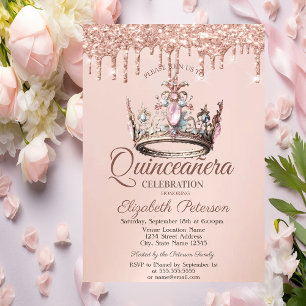 Convites Coroa de Princesa Castelo Rosa Dourado Gotas Quinc