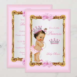 Convites Coroa de Princesa Chuveiro de Bebê Dourada Pérolas