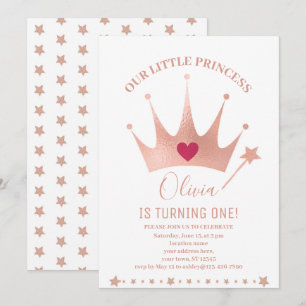 Convites Coroa de Princesa com Purpurina Rosa Aquarela Aniv