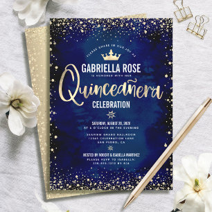 Convites Coroa de Princesa de Folha de Ouro Glitter Quincea