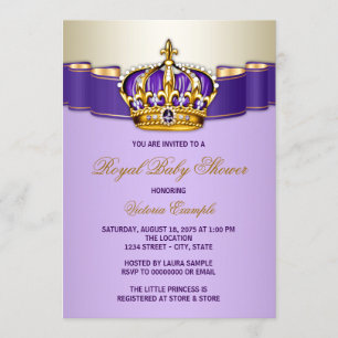 Convites Coroa de Princesa de Ouro Roxo Baby Shower