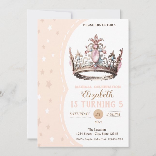 Convites Coroa de Princesa Mágica Estrelas Aniversário (Frente)