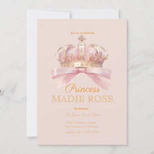 Convites Coroa de Princesa Rosa Aniversário de Conto de Fad