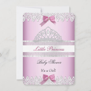 Convites Coroa de Princesa Rosa e Branco para Chás de Bebê 