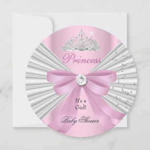 Convites Coroa de Princesa Rosa e Branco para Chás de Bebê 