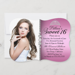 Convites Coroa de Princesa Rosa e Preta Sweet 16 Aniversári