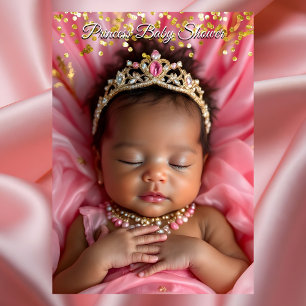 Convites Coroa de Princesa Rosa Ouro para Chá de Bebê Menin