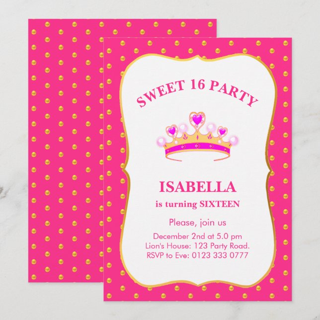 Convites Coroa de Princesa Sweet 16 Festa de Aniversário (Frente/Verso)