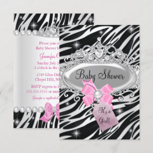 Convites Coroa de Princesa Zebra Brilho Rosa Churrasco de B