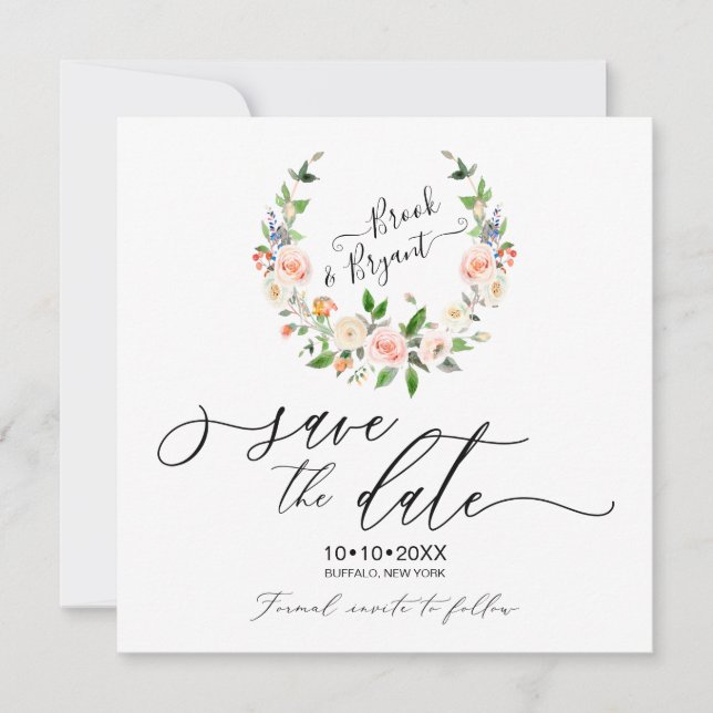 Convites Coroa de Rosas Beige em Aquarela Save the Date (Frente)