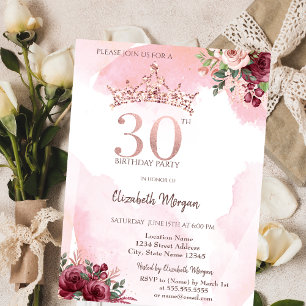Convites Coroa de Rosas com Purpurina Dourado Rosa para Ani