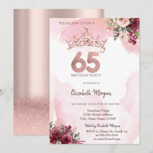 Convites Coroa de Rosas com Purpurina Dourado Rosa para Fes