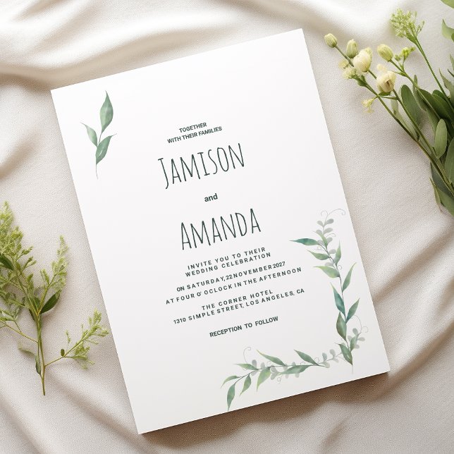 Convites Coroa de verde água-marinha para casamento (Mint watercolor greenery wreath Wedding )