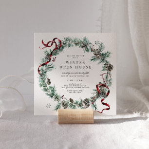 Convites Coroa de Verdura com Fita Vermelha Casa Aberta Qua