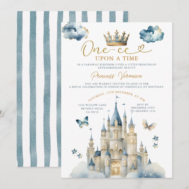 Convites Coroa do Castelo de Aniversário da Princesa ERA-UM (Frente/Verso)