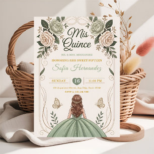 Convites Coroa Dourada de Borboleta Quinceañera Verde Salvi
