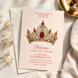Convites Coroa Dourada Vermelha Real Princesa 5º Aniversári