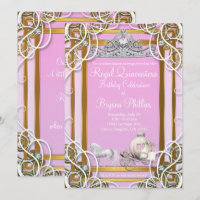 Coroa e Carruagem Princesa Dourado Rosa Quinceañer