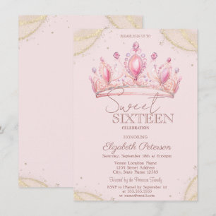Convites Coroa Elegante Cantos Dourados com Brilho Sweet 16