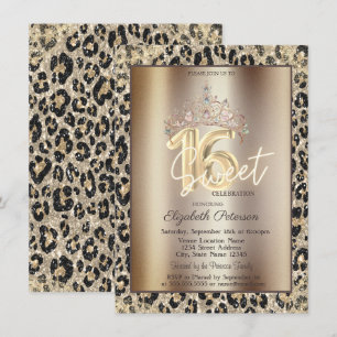 Convites Coroa Elegante Estampa de Leopardo Sweet 16