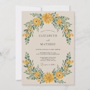 Convites Coroa Floral Amarela Dourada Casamento