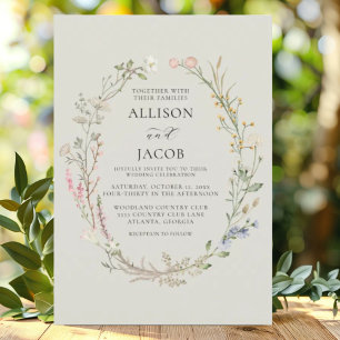 Convites Coroa Floral Aquarela Casamento Verde Sage